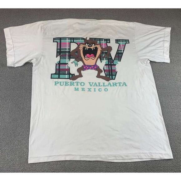 Hectors Men Large Vintage 90's Plaid Tazmanian Devil Puerto Vallarta Mexico - Picture 1 of 12